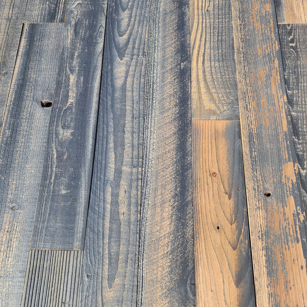 Black finish reclaimed redwood sample