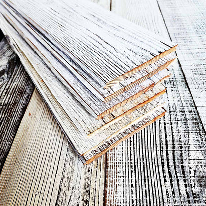 Whitewash finish on stacked S3S reclaimed redwood planks