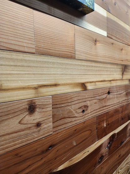 Fresh Natural reclaimed redwood, color running from pale sapwood to red heartwood