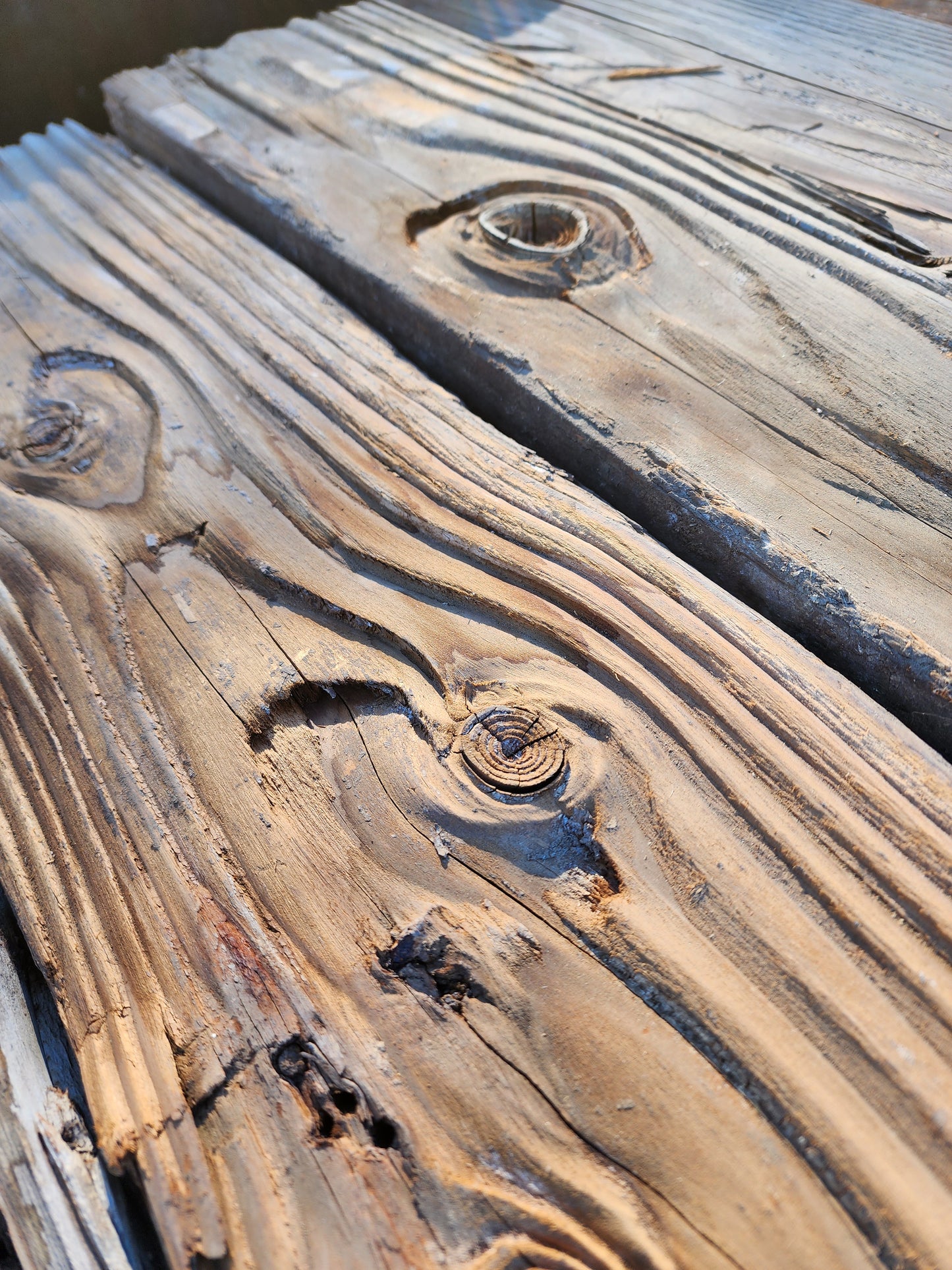 Reclaimed Douglas fir mushroom wood with pronounced groove pattern and ridged face