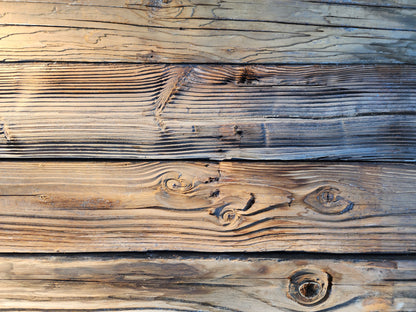 Mushroom wood boards brushed clean showing rich color variation and weathering
