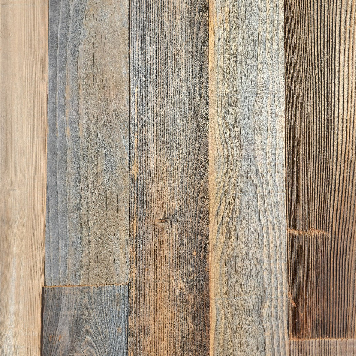 Natural reclaimed redwood planks, flat overhead plan view