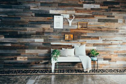 Reclaimed rustic wood barnwood accent wall