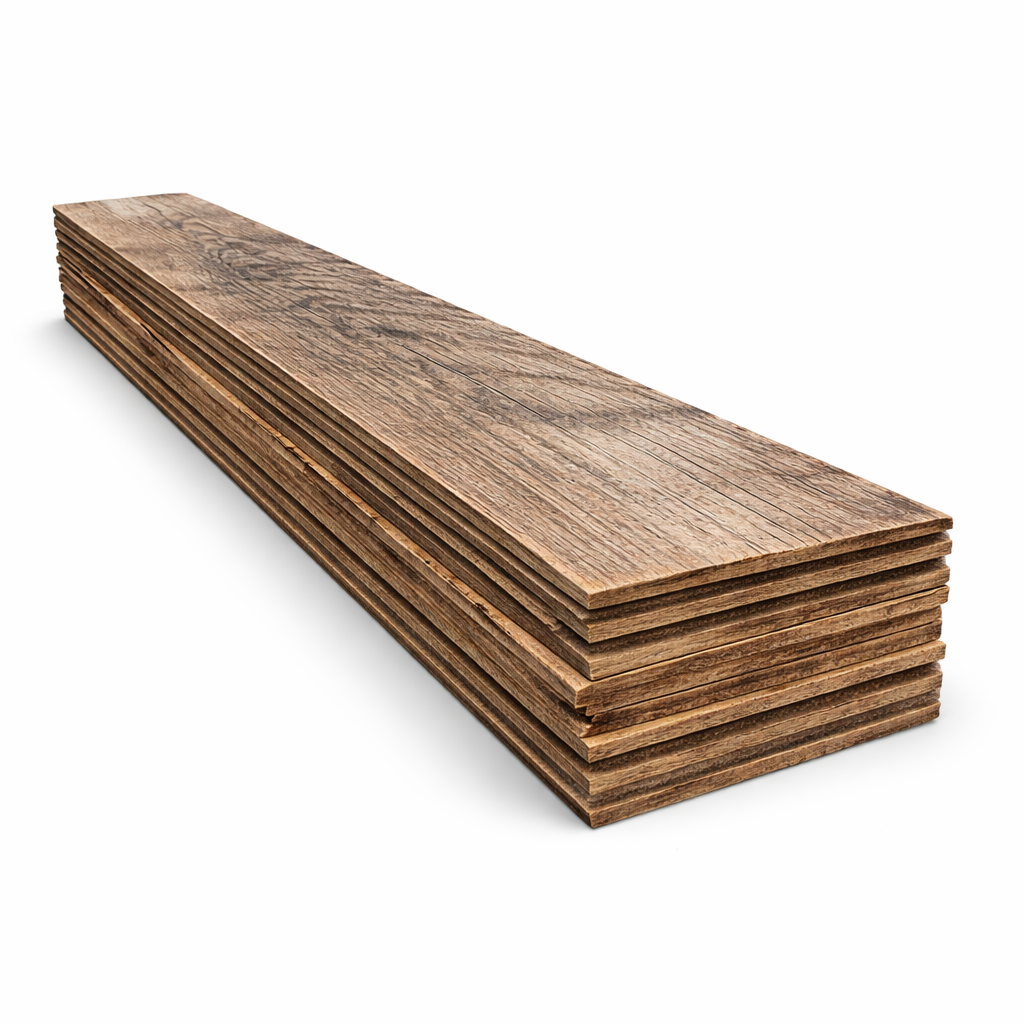 Stack of wooden planks on a white background