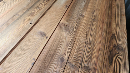 Brushed finish S3S reclaimed redwood planks with fine tight grain and warm brown tone