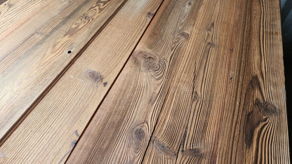 Brushed finish S3S reclaimed redwood planks with fine tight grain and warm brown tone