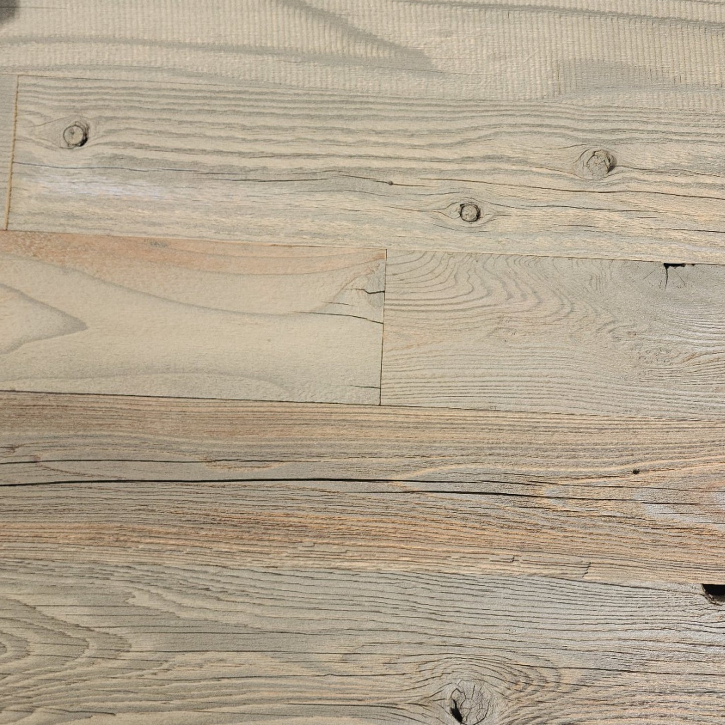 Tan finish reclaimed redwood planks, flat overhead plan view