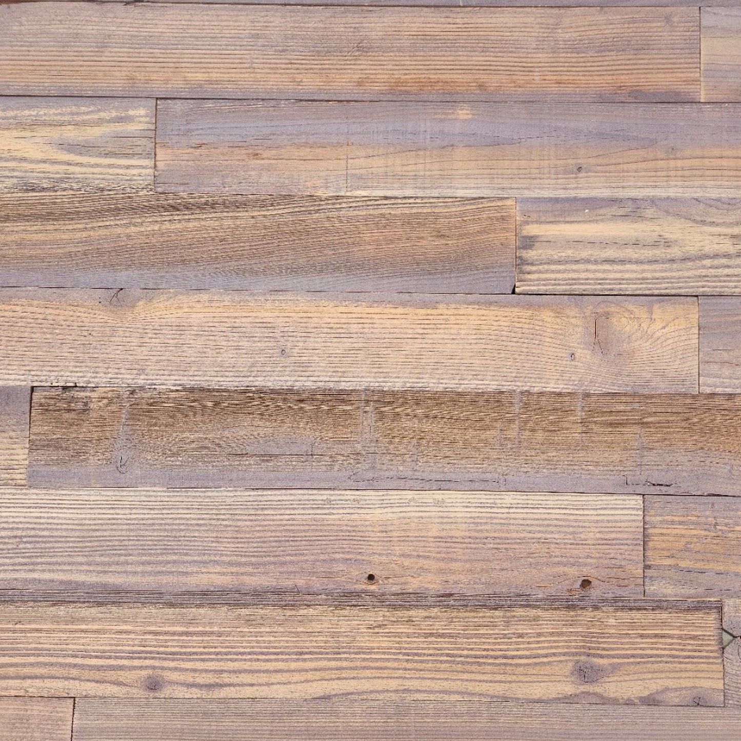 Umber finish reclaimed redwood planks, flat overhead plan view